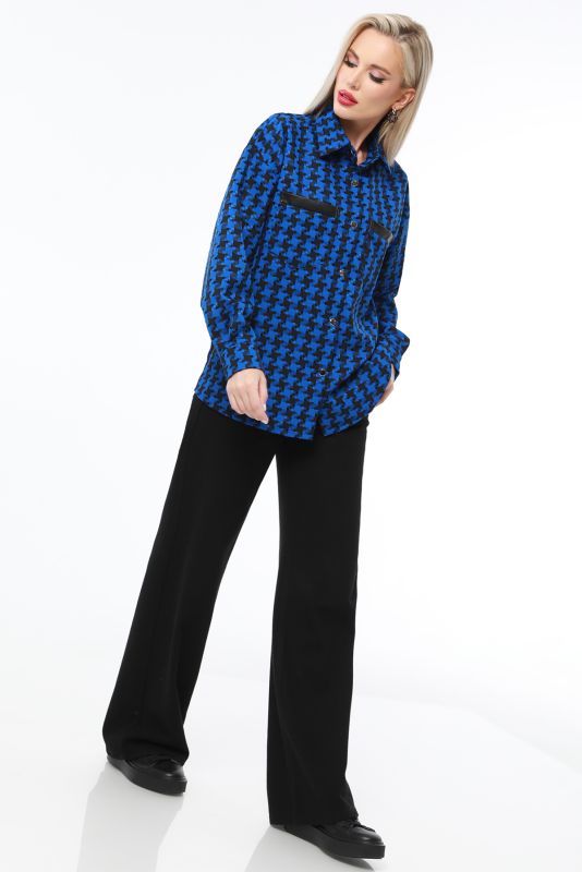 Shirt blue with houndstooth print