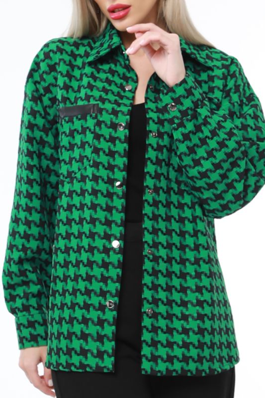 Shirt green with houndstooth print