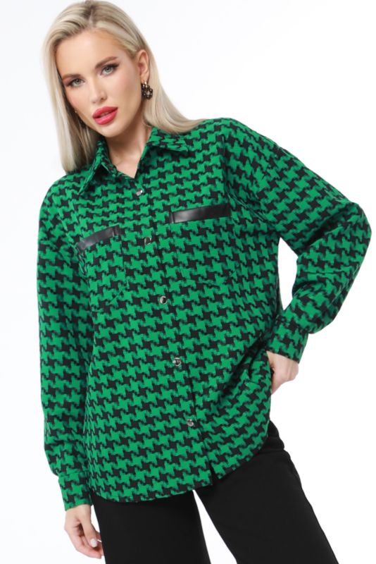 Shirt green with houndstooth print