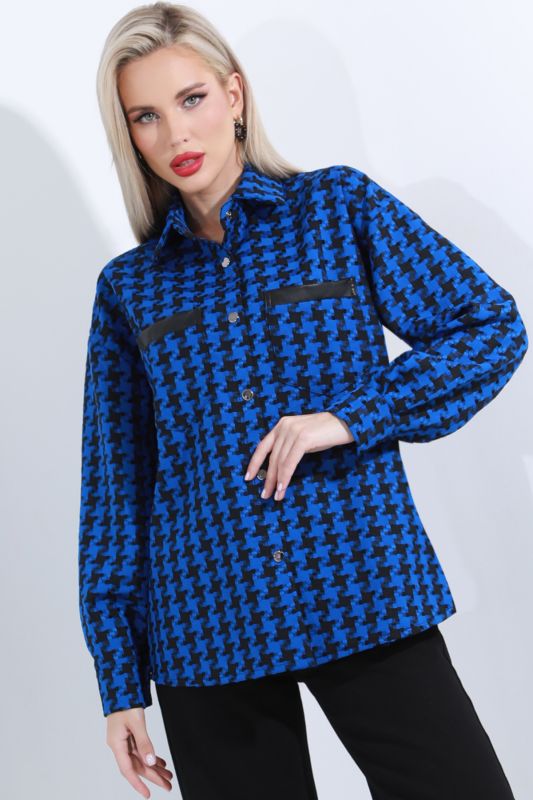 Shirt blue with houndstooth print