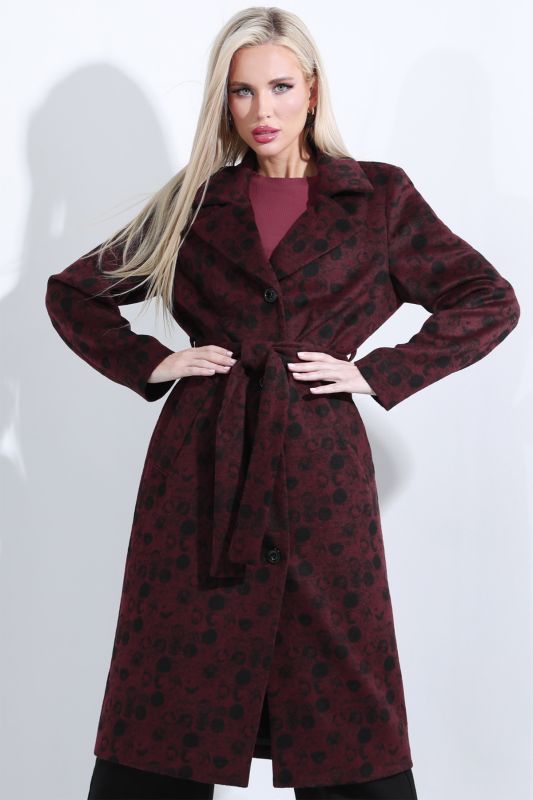 Demi-seasonal burgundy coat with waistband