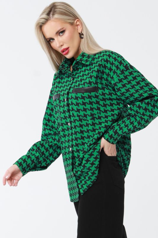 Shirt green with houndstooth print