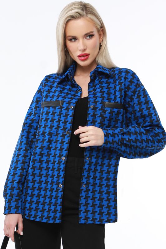 Shirt blue with houndstooth print