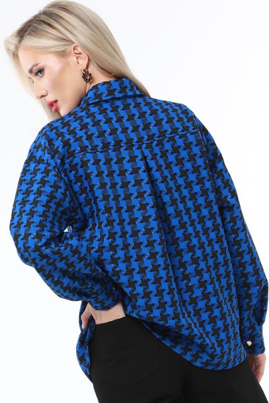 Shirt blue with houndstooth print