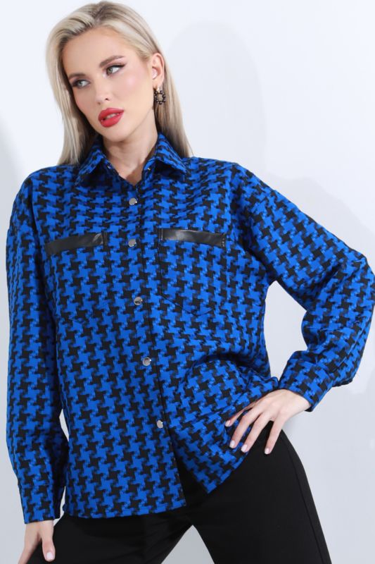 Shirt blue with houndstooth print