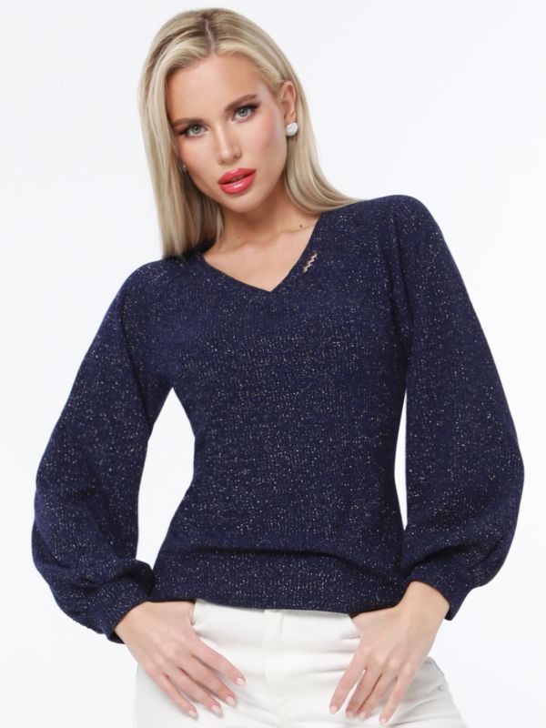 Dark blue sweater with puffed sleeves