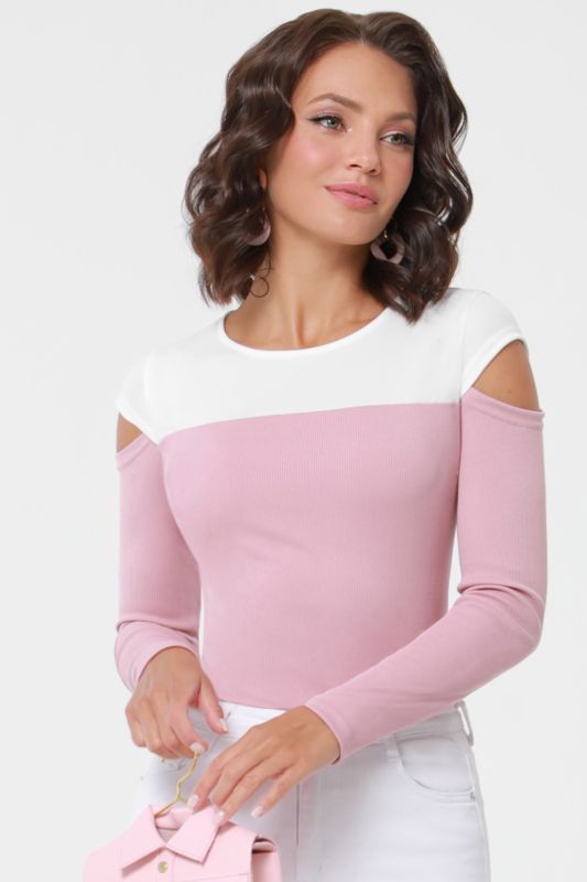 Blouse white-pink with shoulder cutout