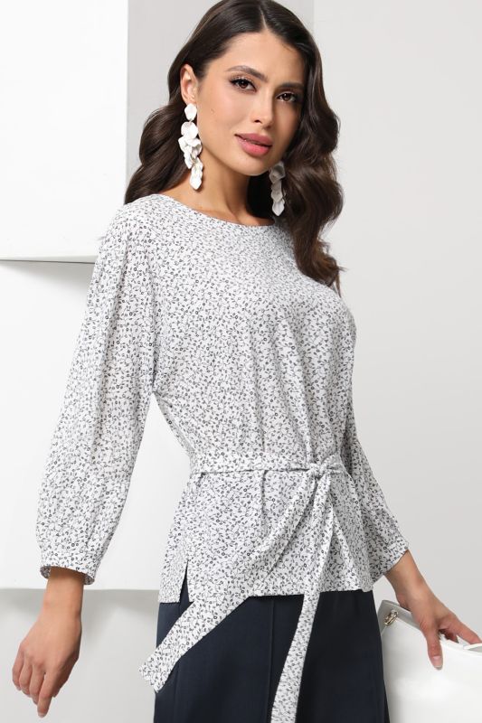 Blouse white with floral print and belt