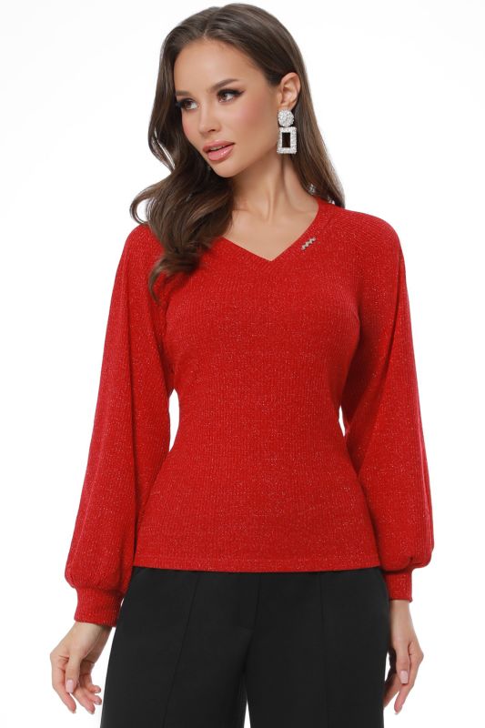 Red color sweater with puffed sleeves