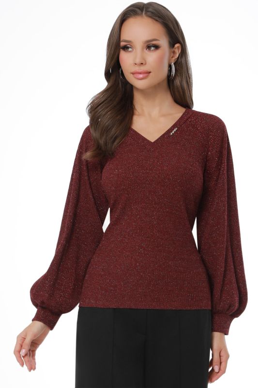 Burgundy sweater with puffed sleeves