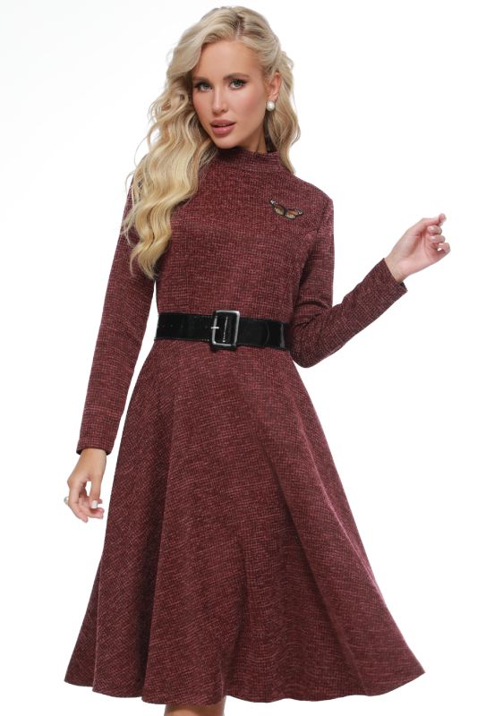 Maroon knitted dress with stand-up collar