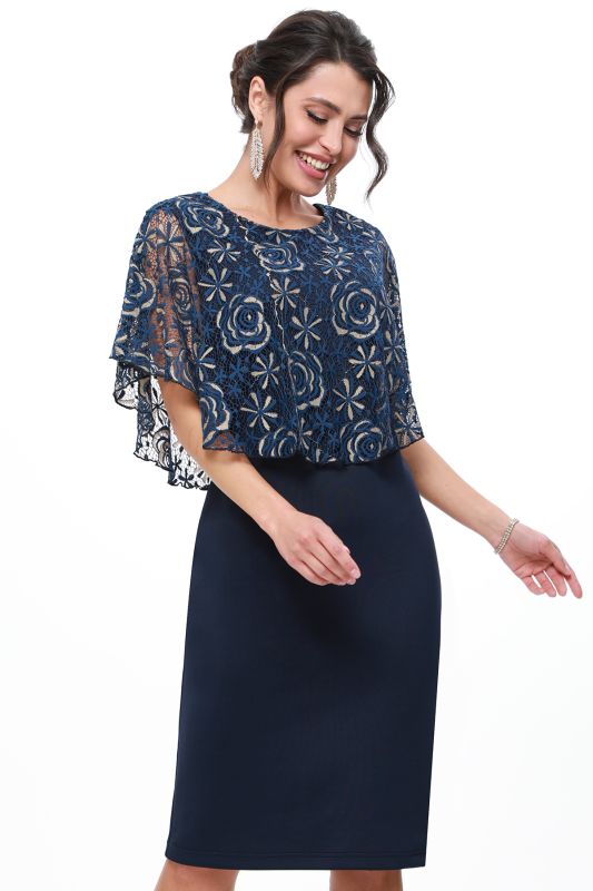 Dark blue cocktail dress with guipure pelerina