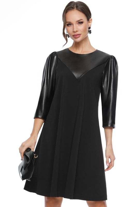 Black dress with eco leather sleeves and basque