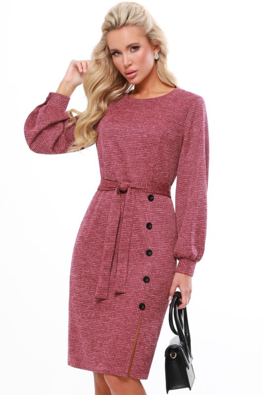 Slit knit dress with belt