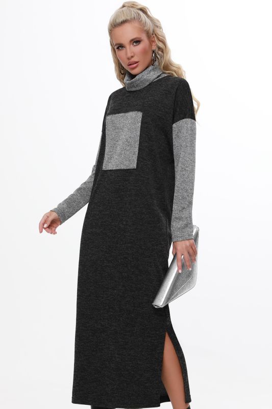 Dark gray knitted long dress with slits