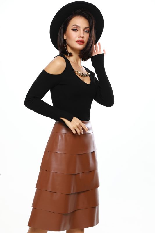 Flounced leather skirt