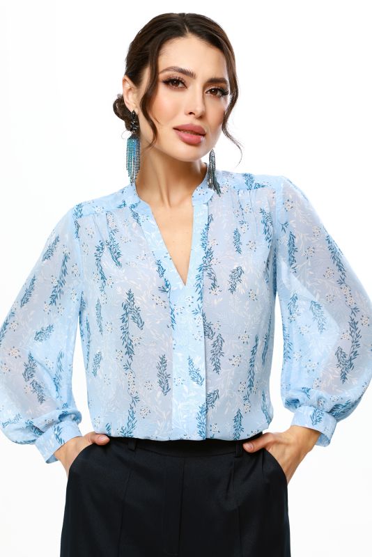 Blue chiffon floral blouse