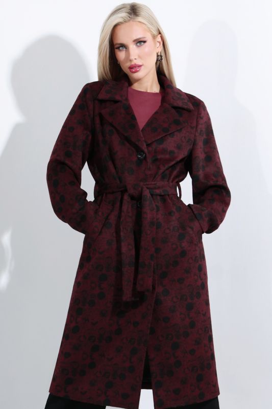 Demi-seasonal burgundy coat with waistband