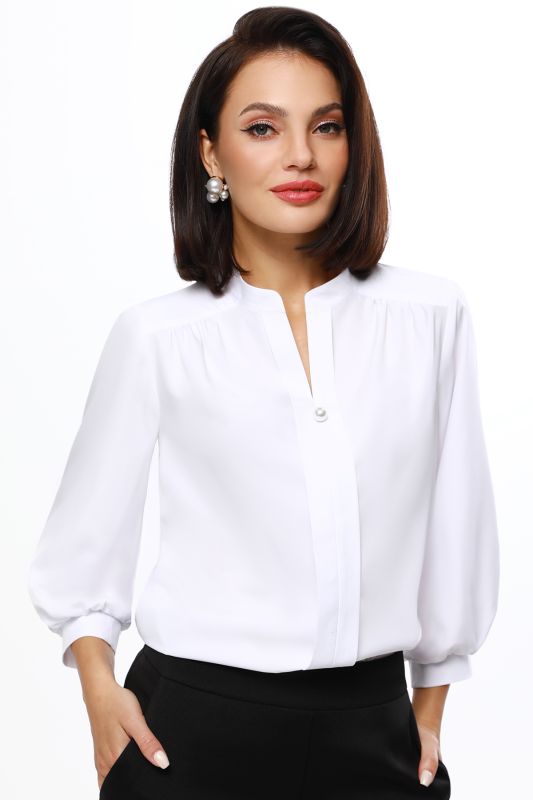 White blouse with stand-up collar