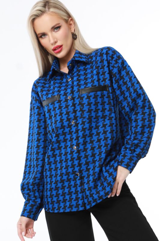 Shirt blue with houndstooth print