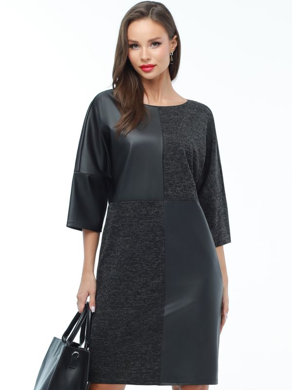 Black cocoon dress with eco-leather inserts