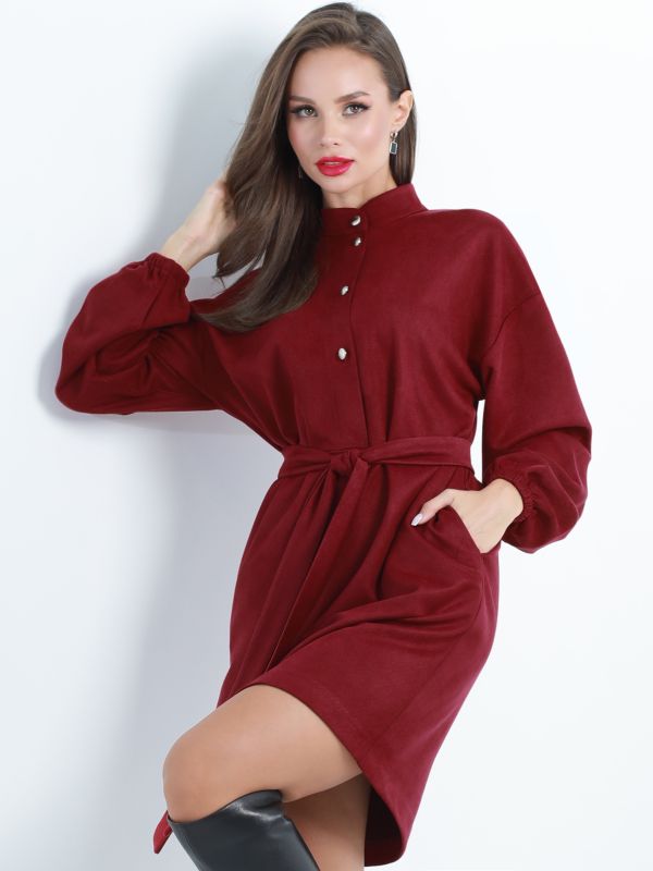 Long Sleeve Straight Dress with Belt