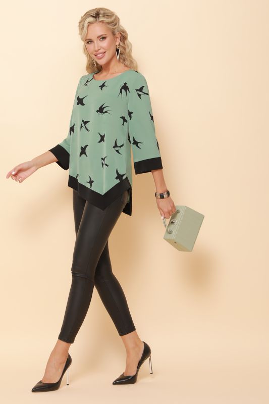 Blouse mint with contrast trim