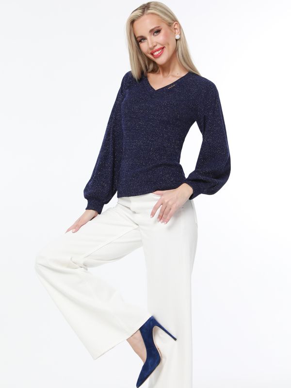 Dark blue sweater with puffed sleeves