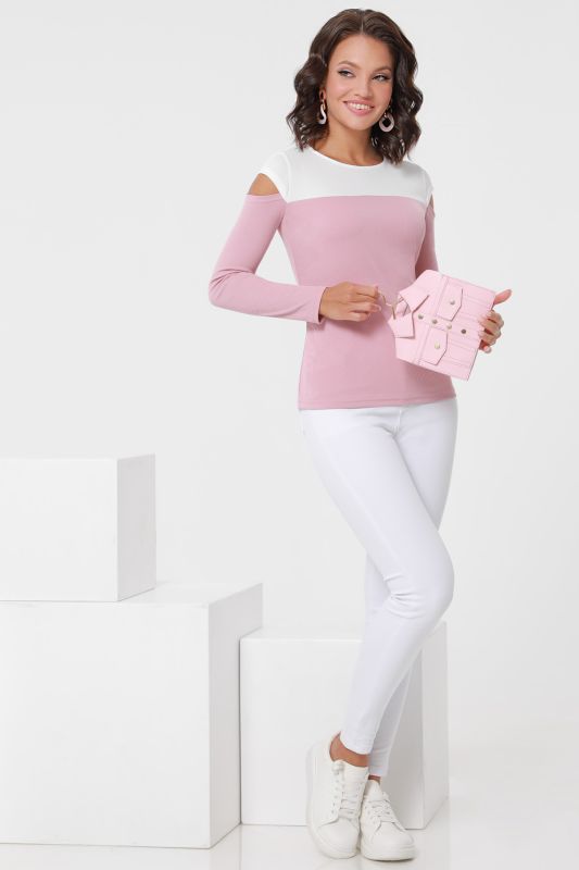 Blouse white-pink with shoulder cutout