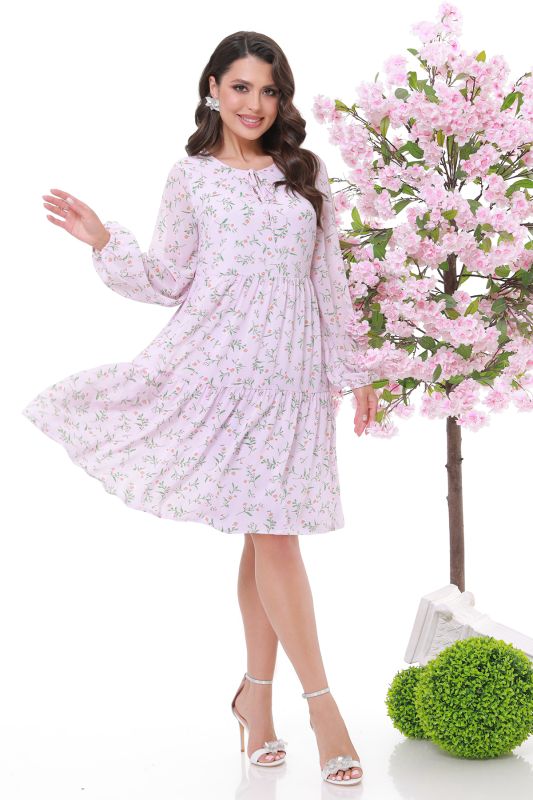 Chiffon dress with puffed sleeve