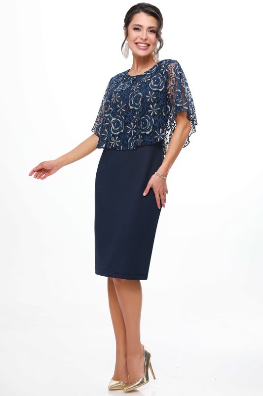 Dark blue cocktail dress with guipure pelerina