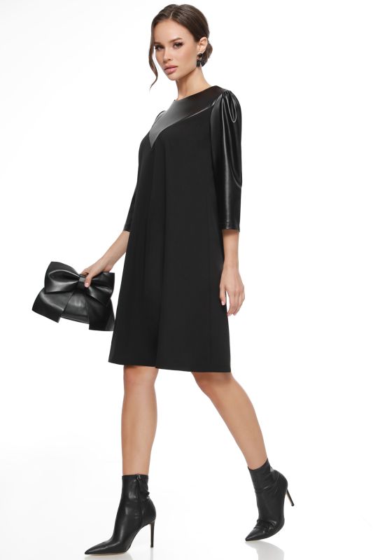 Black dress with eco leather sleeves and basque