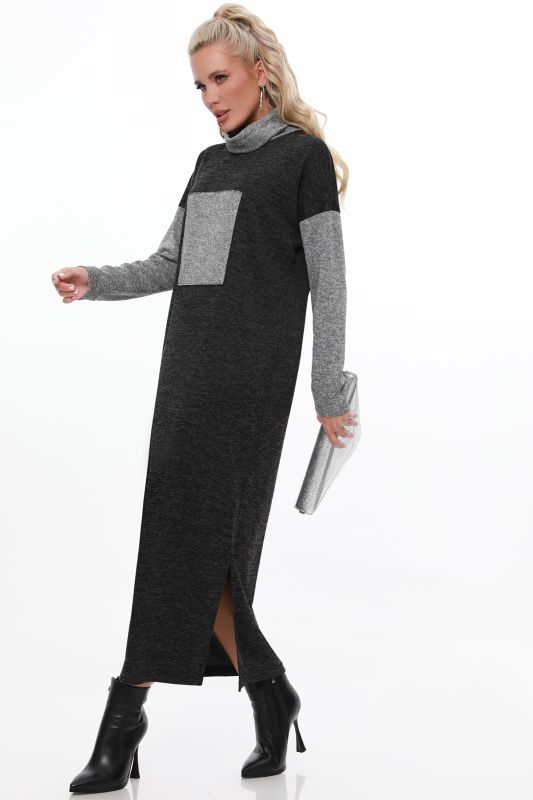 Dark gray knitted long dress with slits