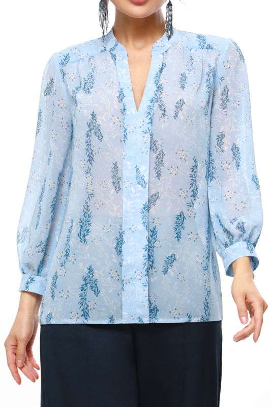 Blue chiffon floral blouse