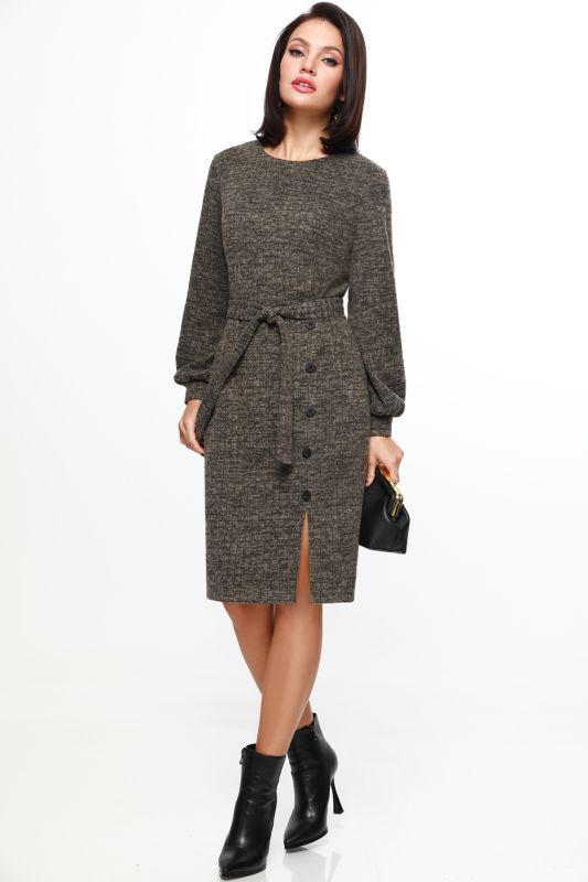 Khaki color knitted dress with belt