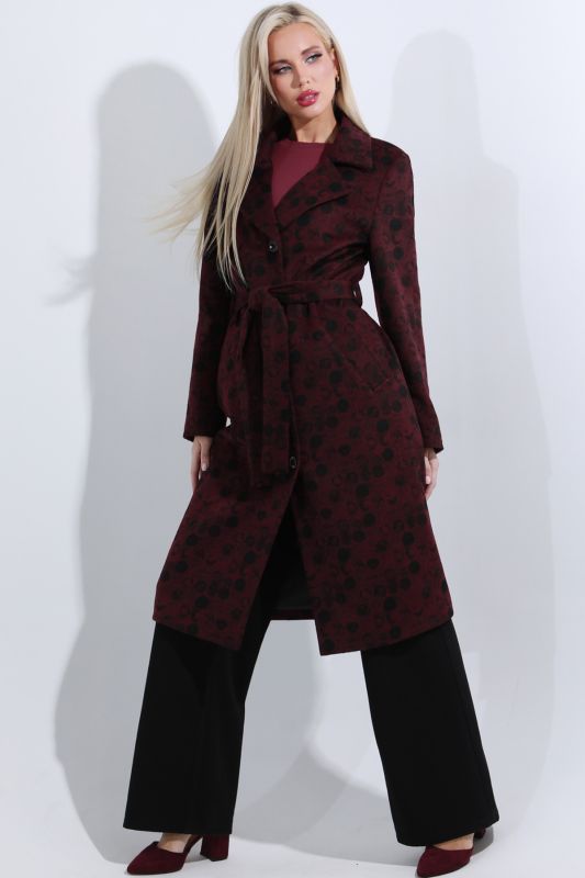 Demi-seasonal burgundy coat with waistband