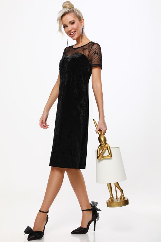 Black velvet short sleeve cocktail dress