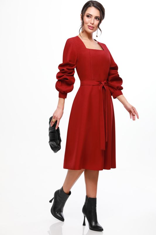 Burgundy dress with puffed sleeves