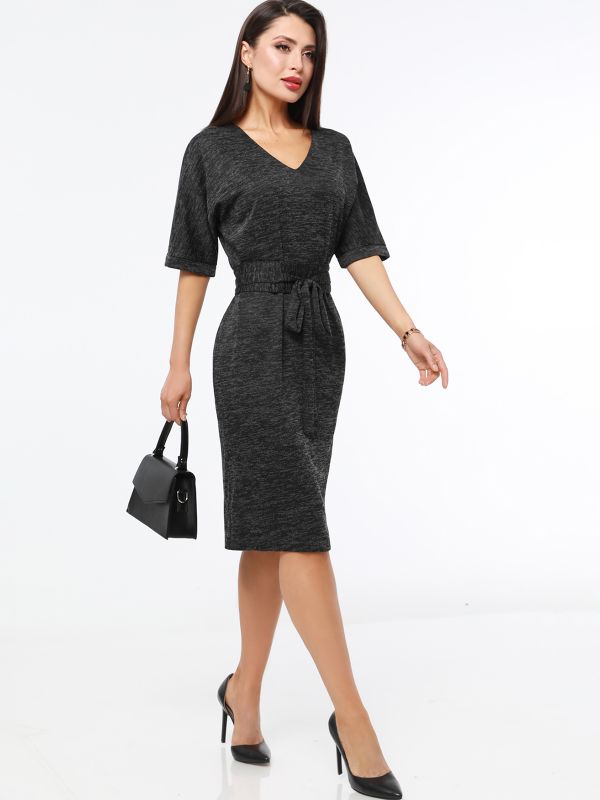 Office knit dress with cummerbund belt