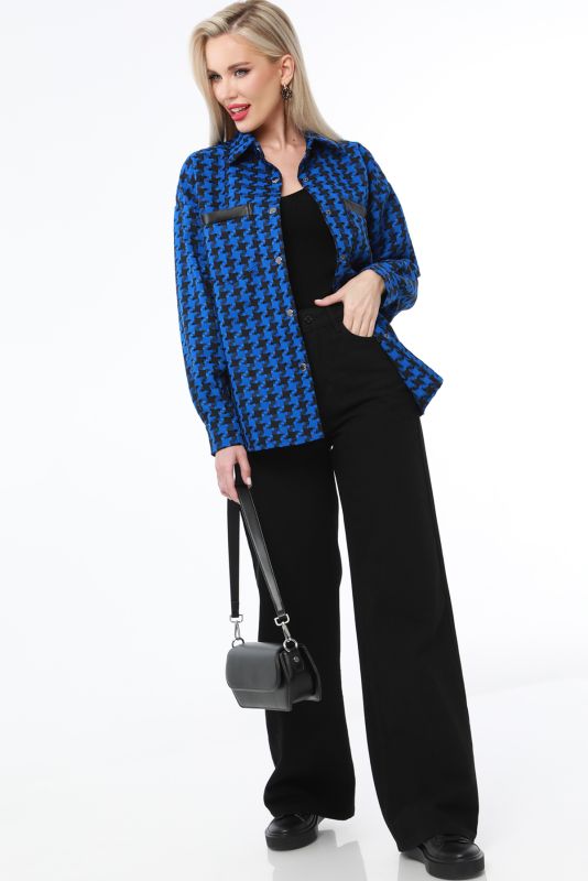 Shirt blue with houndstooth print