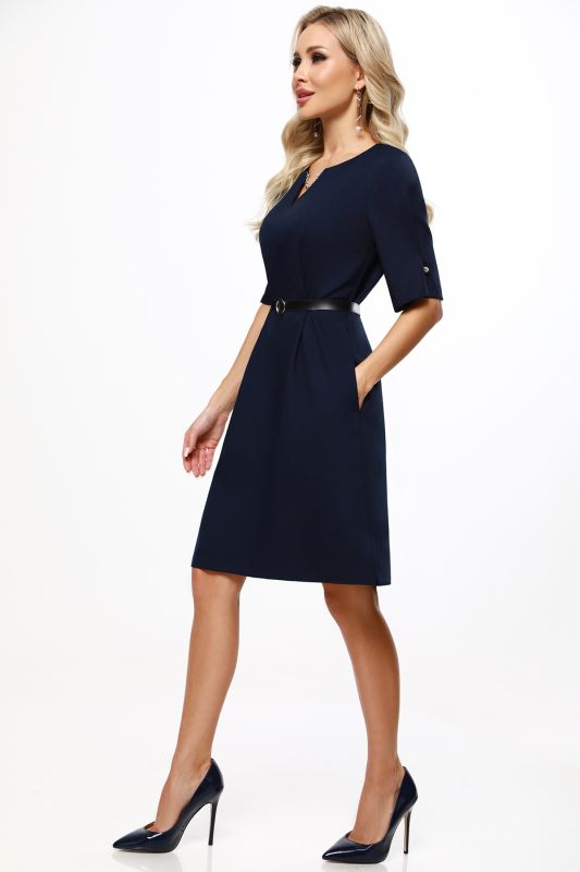 Dark blue dress with shaped neckline A-silhouette