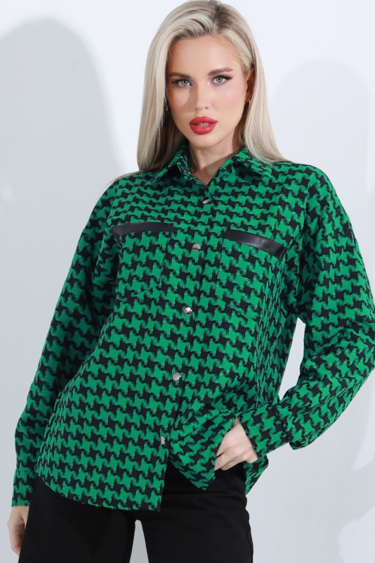 Shirt green with houndstooth print