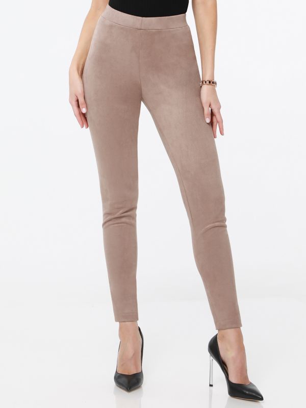 Beige Suede Tight Fitted Pants