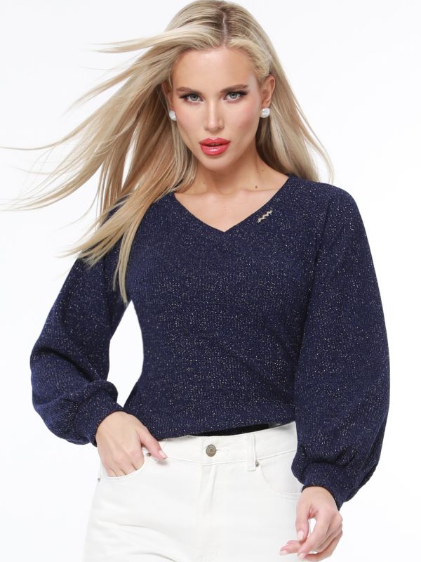 Dark blue sweater with puffed sleeves