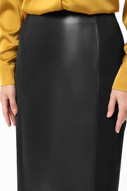 Black pencil skirt with eco-leather inset