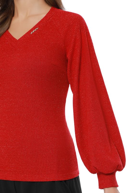 Red color sweater with puffed sleeves