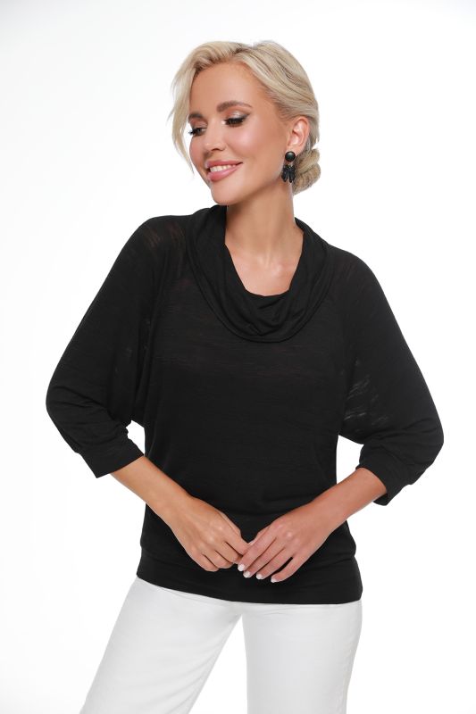 Black batwing knit blouse