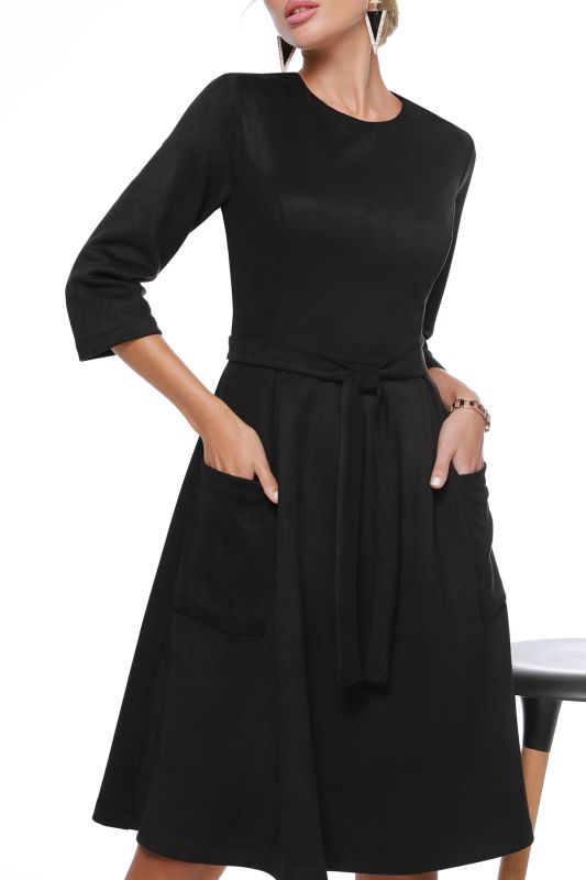 Black suede dress with belt