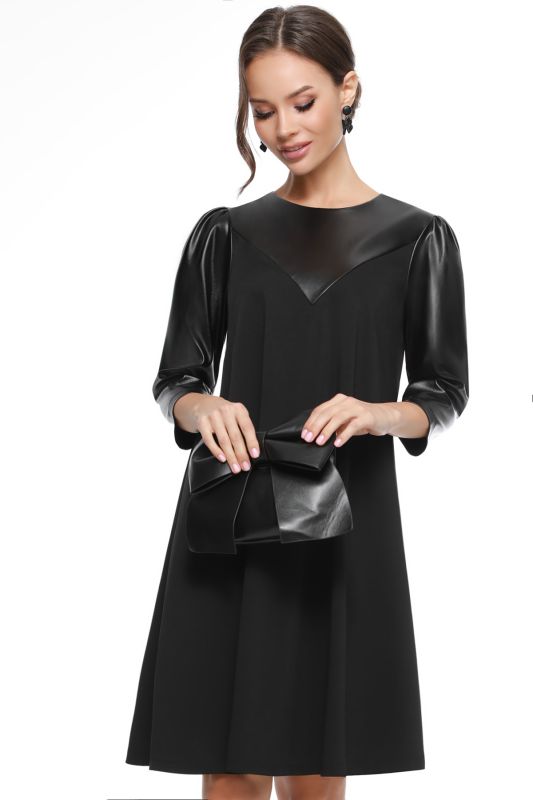 Black dress with eco leather sleeves and basque