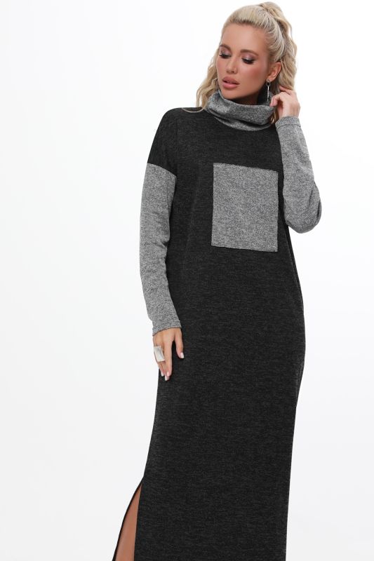 Dark gray knitted long dress with slits